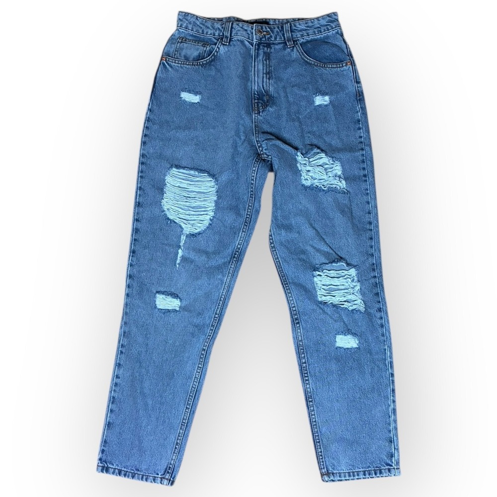PLT Messy Girl Ripped Mom Jeans High Waist Light Wash Denim Size 6 NWT